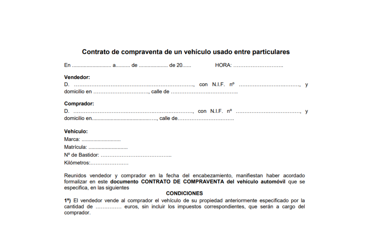 Modelo de contrato de compraventa de un vehículo